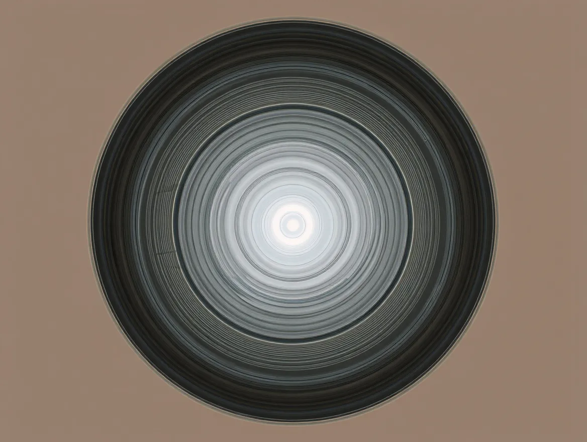 Abstract visualisatie van concentrische cirkels die stilte en rustpunten in het dagelijks leven verbeelden